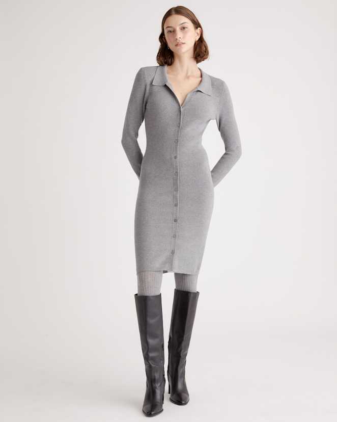 Heather Grey Eco-Knit Button-Up Sweater Dress