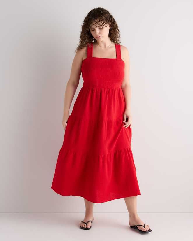 Wild Cherry 100% Organic Cotton Gauze Smocked Sleeveless Maxi Dress