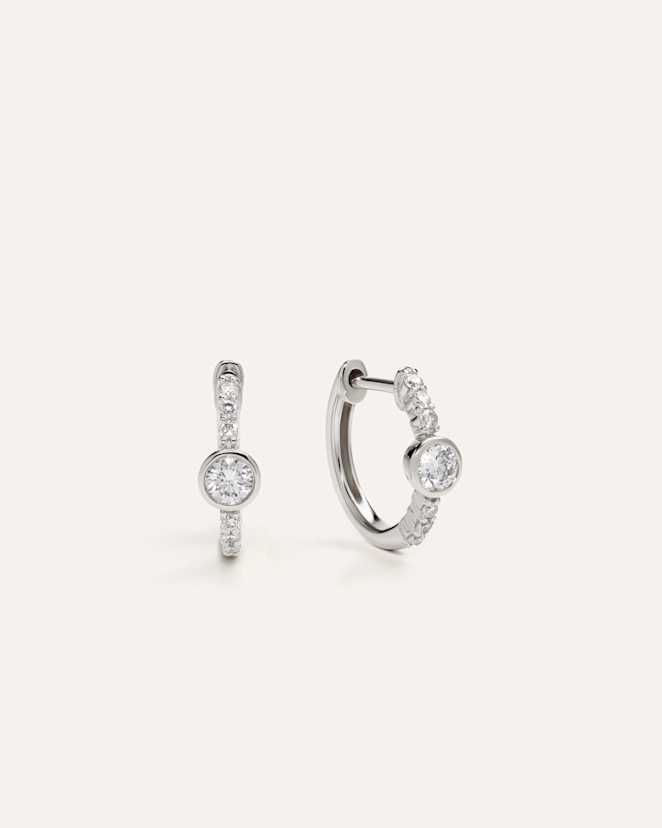 White Gold 14K Gold Lab Grown Diamond Bezel Pave Huggies