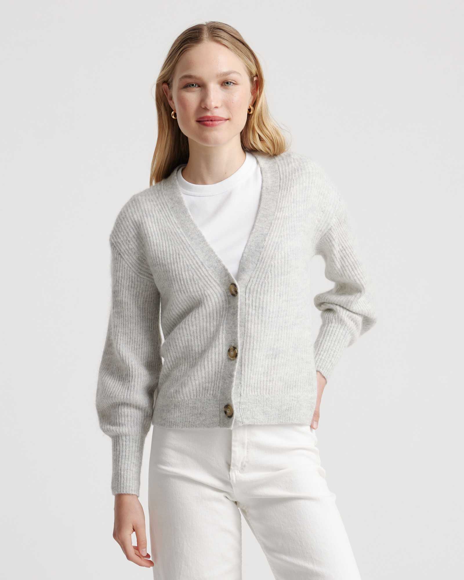 light-grey Baby Alpaca-Wool Cropped Cardigan