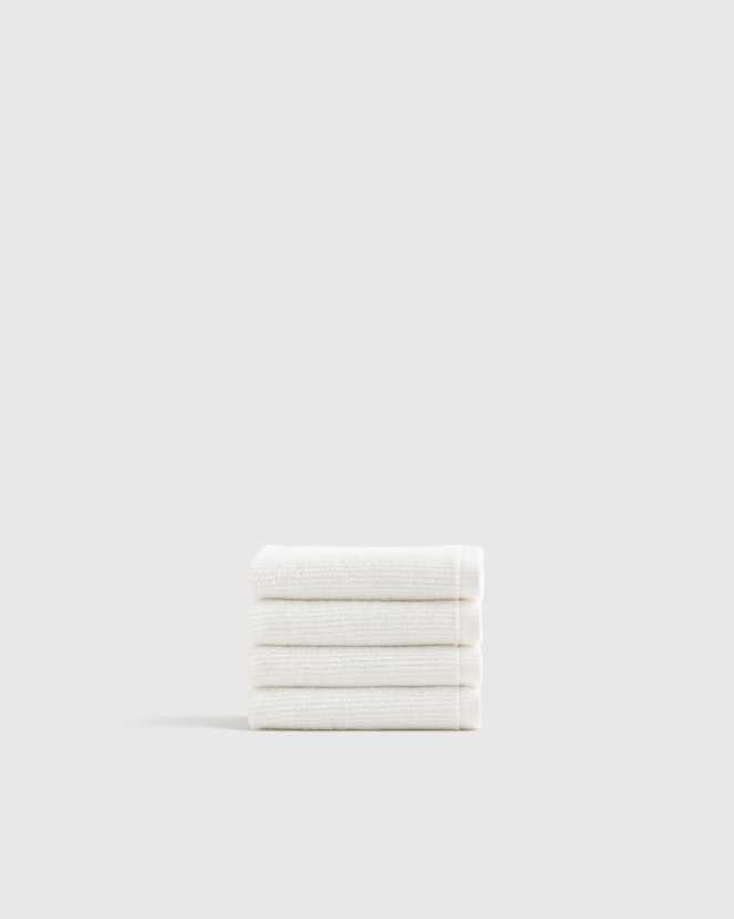 White Turkish Ribbed Quick Dry Washcloth (Set of 4)