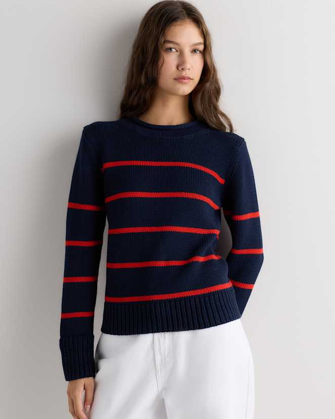 Navy / Spritz Red Stripe 100% Organic Cotton Roll Neck Sweater