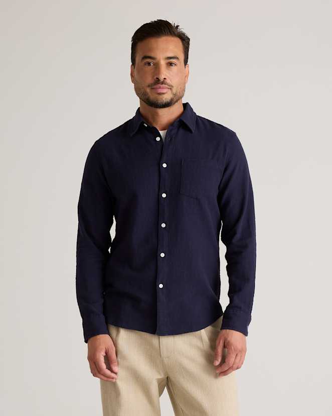 Navy Organic Cotton Stretch Selvage Shirt
