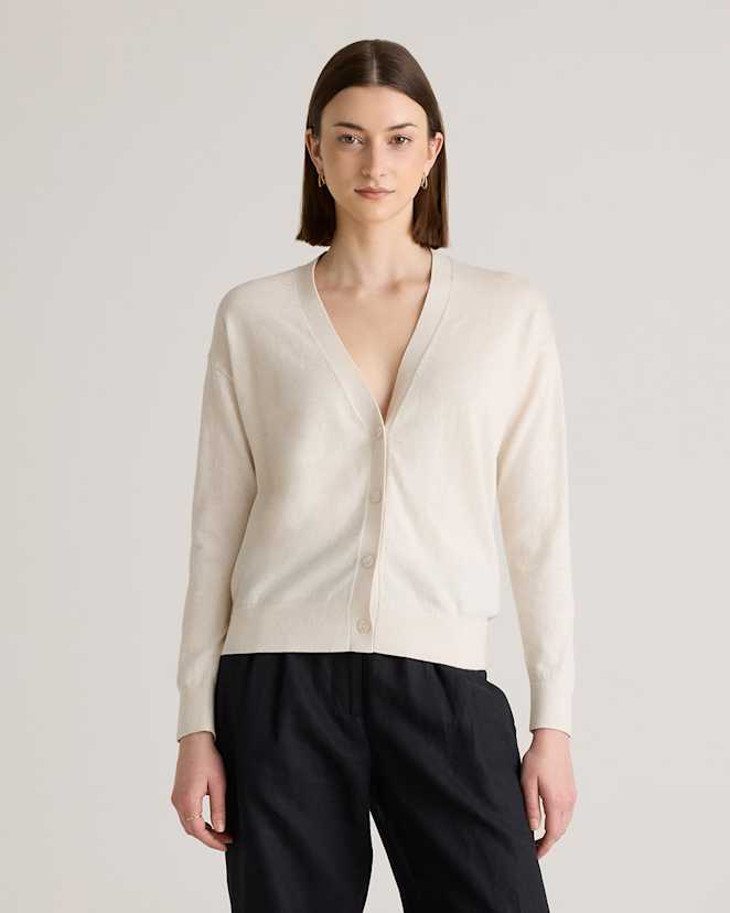 Heather Bone Lightweight Cotton Cashmere Cardigan