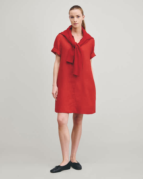 Chile 100% European Linen Popover Mini Dress