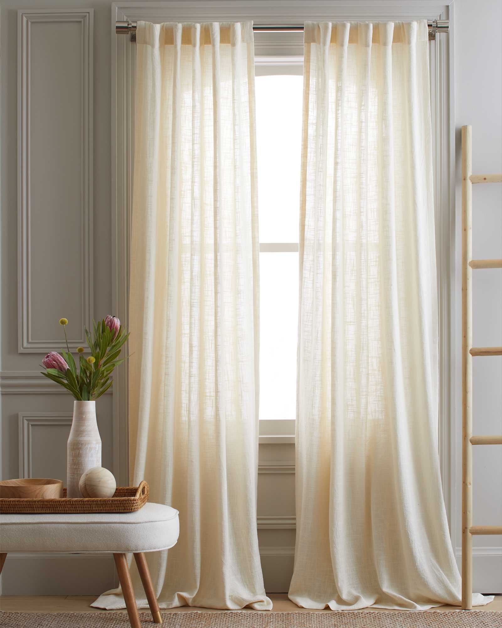 ivory Cotton Sheer Curtain Set (Set of 2)