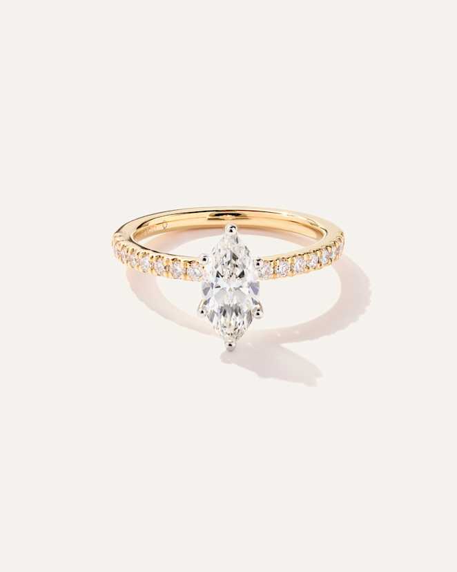Yellow Gold Lab Grown Diamond Marquise Petite Pave Engagement Ring - 1ct