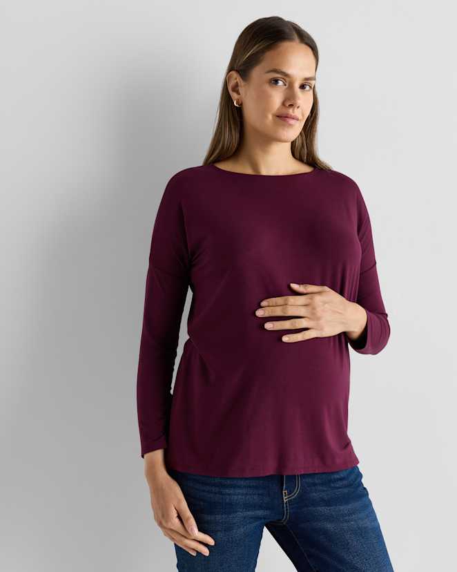 W--92-WNTST-01 EDITED Wine Tasting Red/Nocturnal Green Bamboo Jersey Maternity Long Sleeve Tee (2-pack)