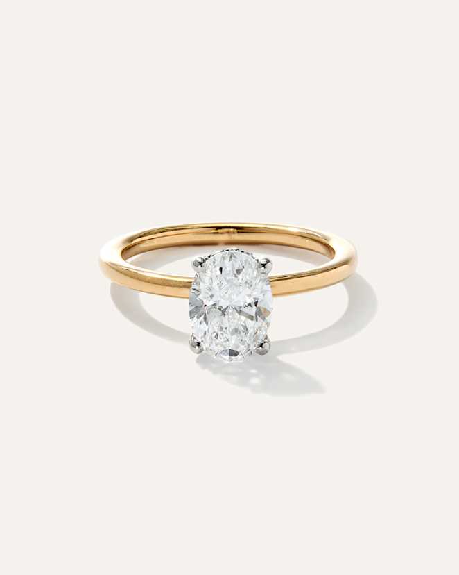 Yellow Gold Lab Grown Diamond Oval Petite Hidden Halo Engagement Ring - 1.5ct