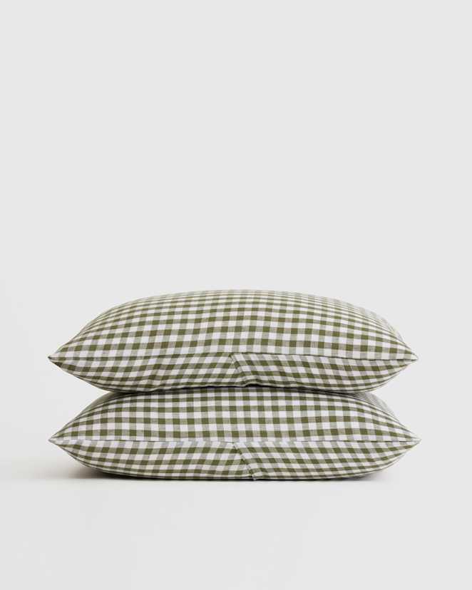 Olive Gingham European Linen Sham Set