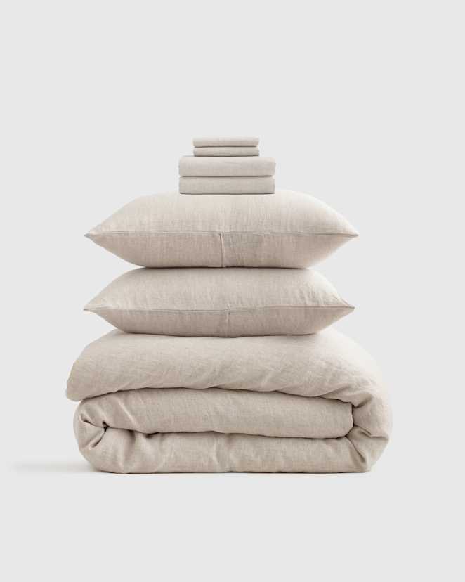 Natural European Linen Chambray Deluxe Bedding Bundle