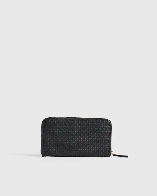Black Italian Leather Handwoven Continental Wallet