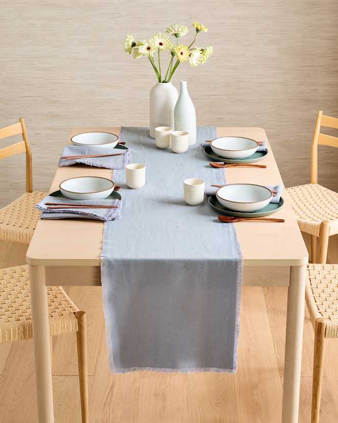 Blue Fog European Linen Fringe Table Runner
