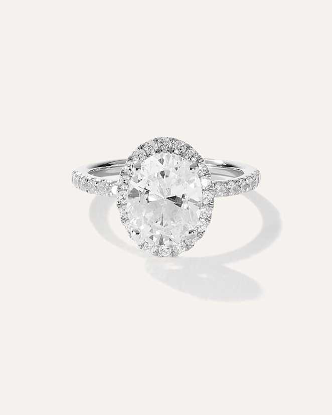 White Gold Lab Grown Diamond Oval Halo Pave Engagement Ring - 2ct