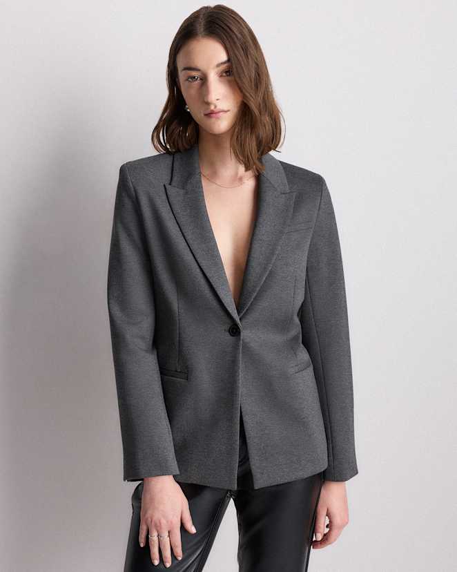 Charcoal Ultra-Stretch Ponte Single-Breasted Blazer