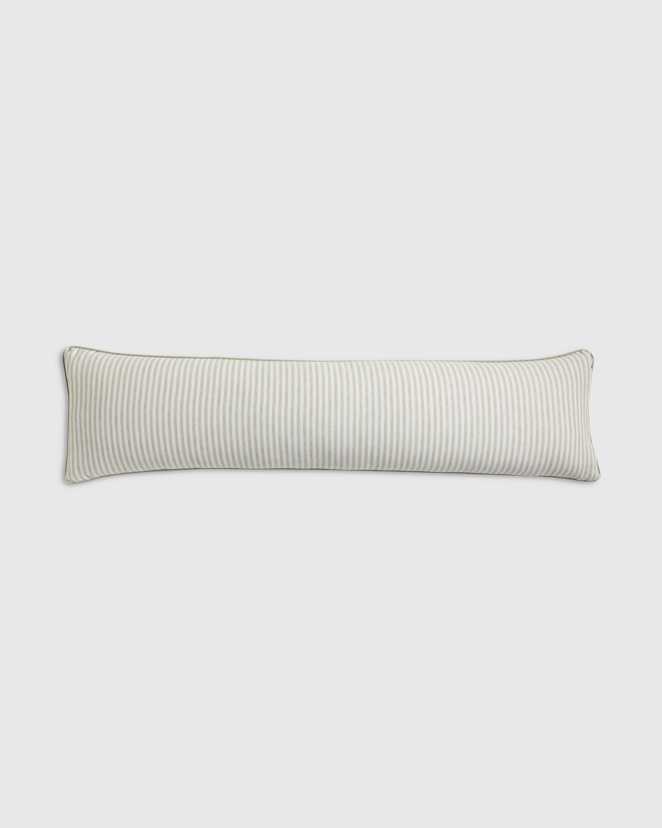 Willowleaf/White Stripe Piped Linen Stripe Oversized Lumbar Pillow Cover