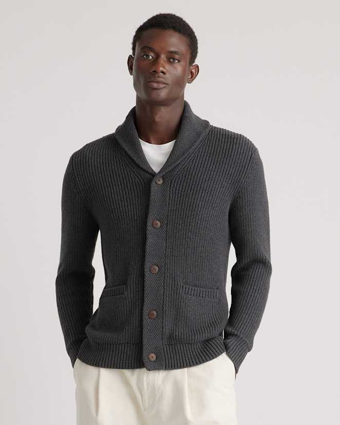Charcoal 100% Organic Cotton Shawl-Collar Cardigan Sweater