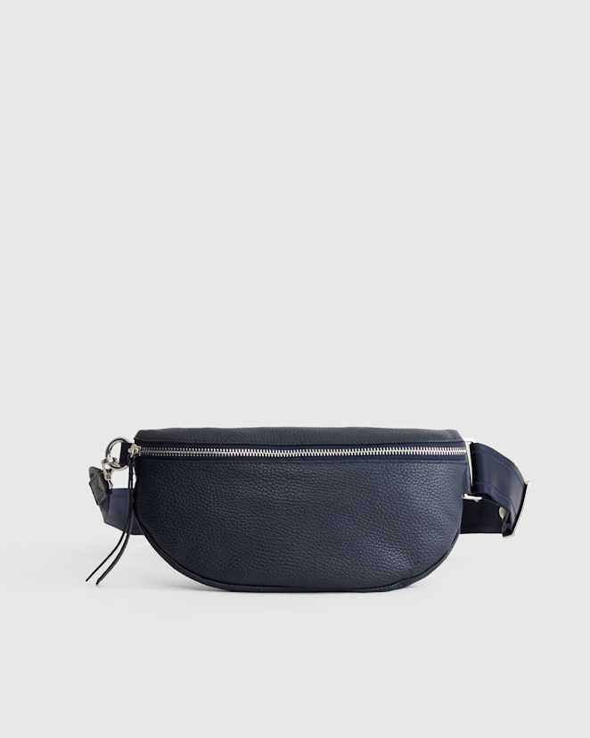 Navy Italian Pebbled Leather Sling Bag