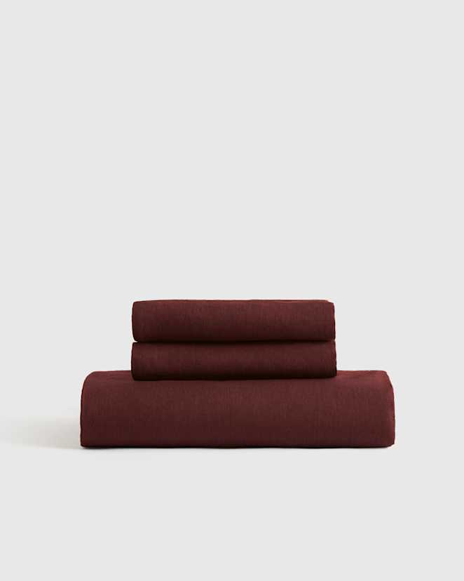 Burgundy European Linen Fitted Sheet Set