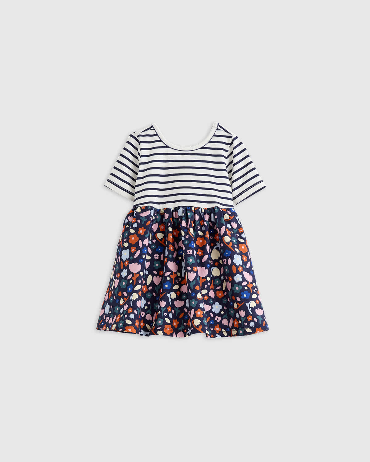 navy-stripe-floral Organic Cotton Skater Dress