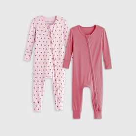 Bamboo One Piece Pajamas 2-Pack-painted hearts
