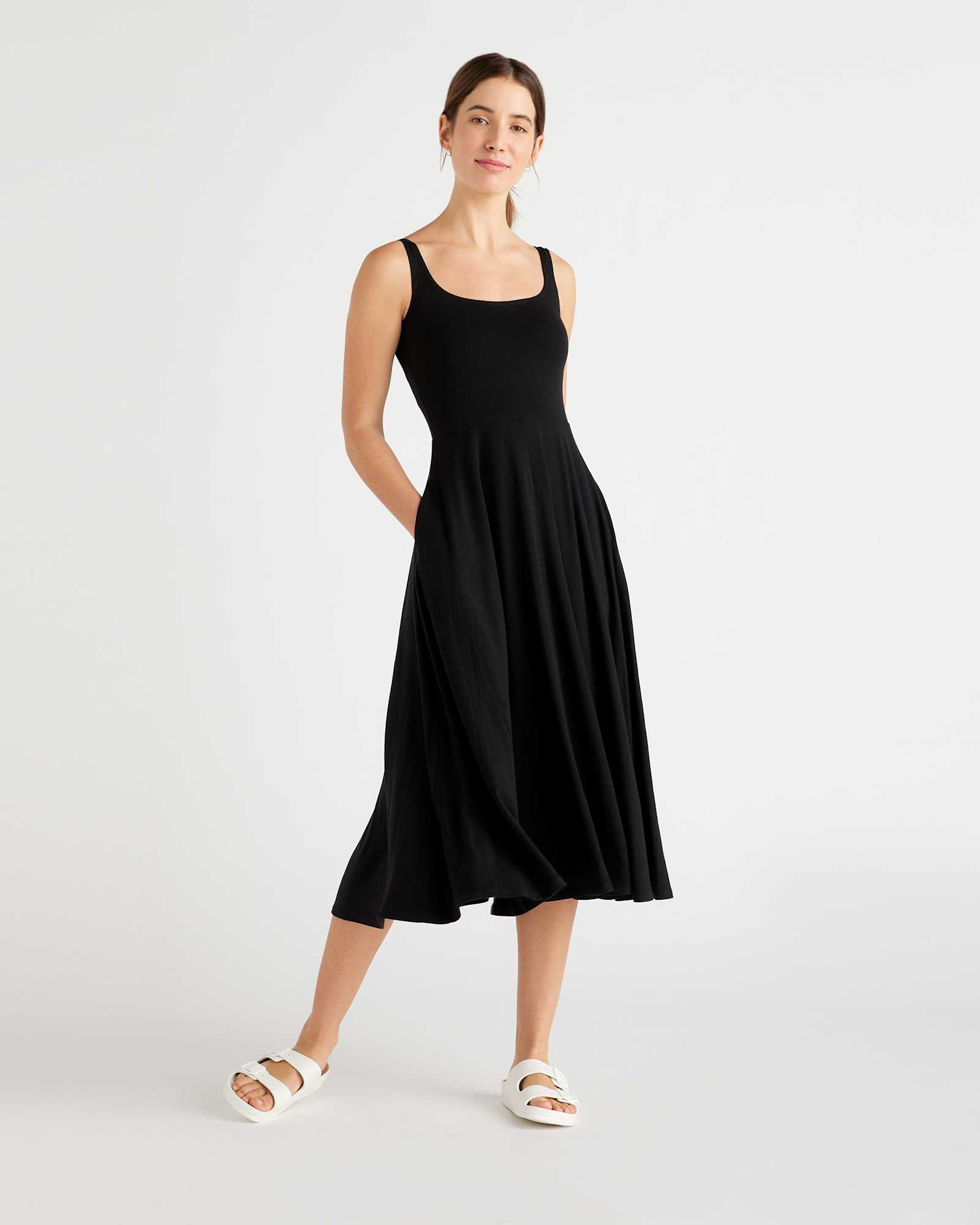 W-DRS-12-BLK 13412 black Tencel Jersey Fit & Flare Dress