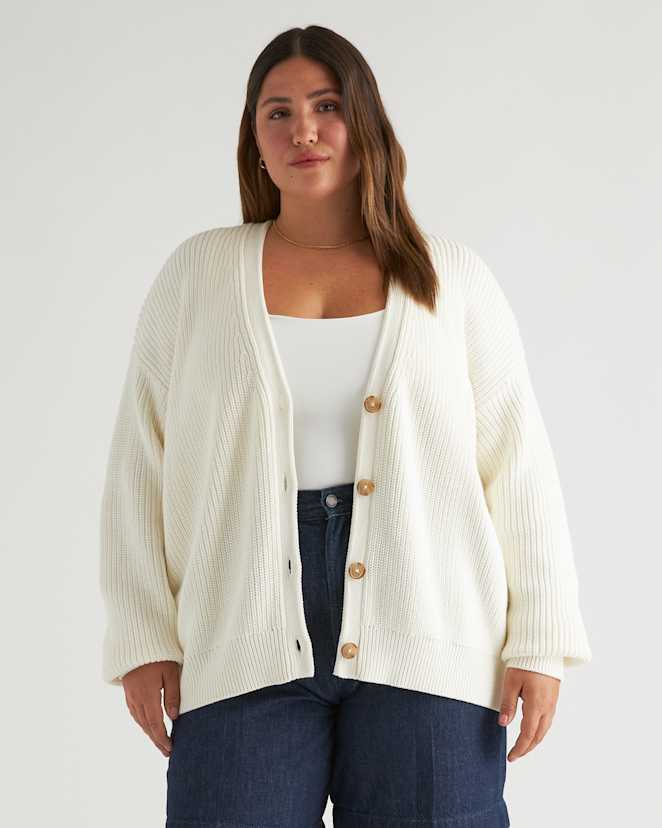 Ivory 100% Organic Cotton Oversized Boyfriend Cardigan