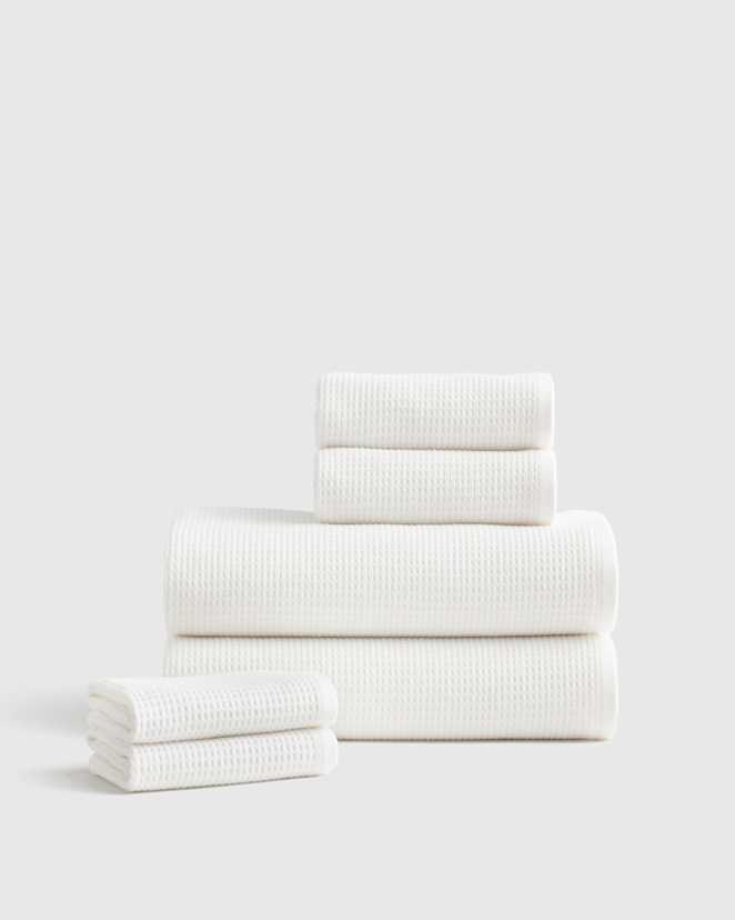 White Turkish Waffle Terry Bath Towel Bundle