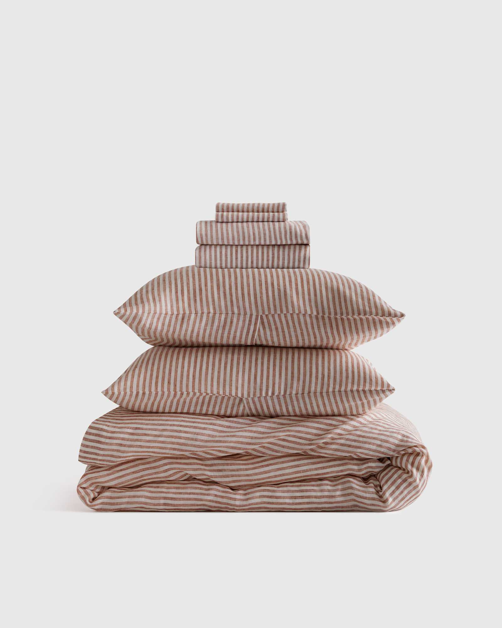 terracotta/white-stripe European Linen Deluxe Bedding Bundle