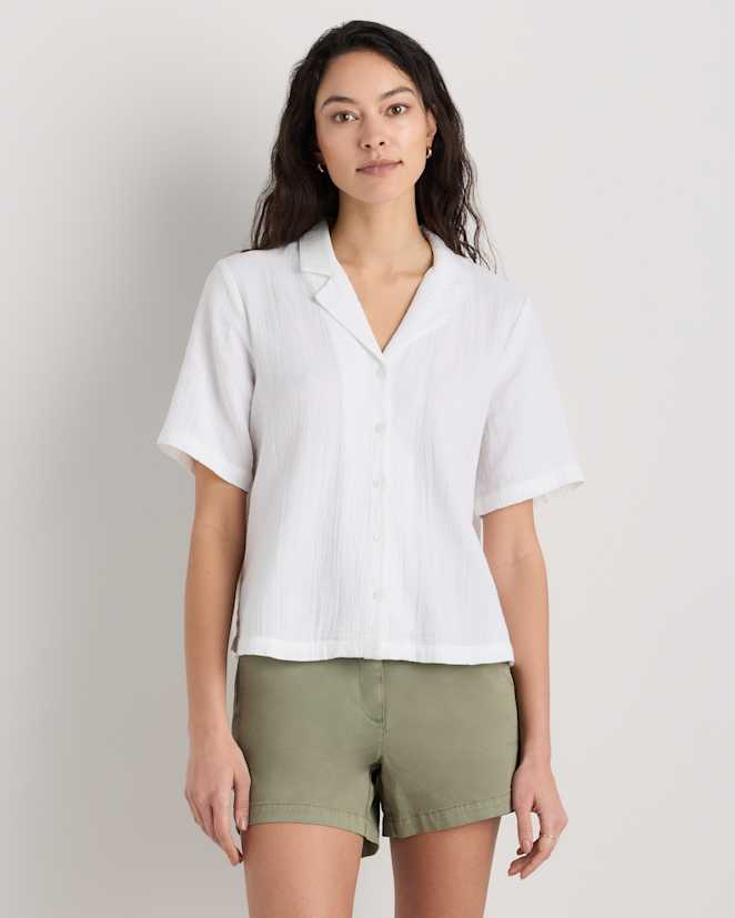 White 100% Organic Cotton Gauze Short Sleeve Shirt