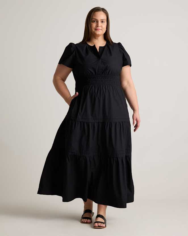 Black 100% Organic Cotton Poplin Tiered Maxi Dress