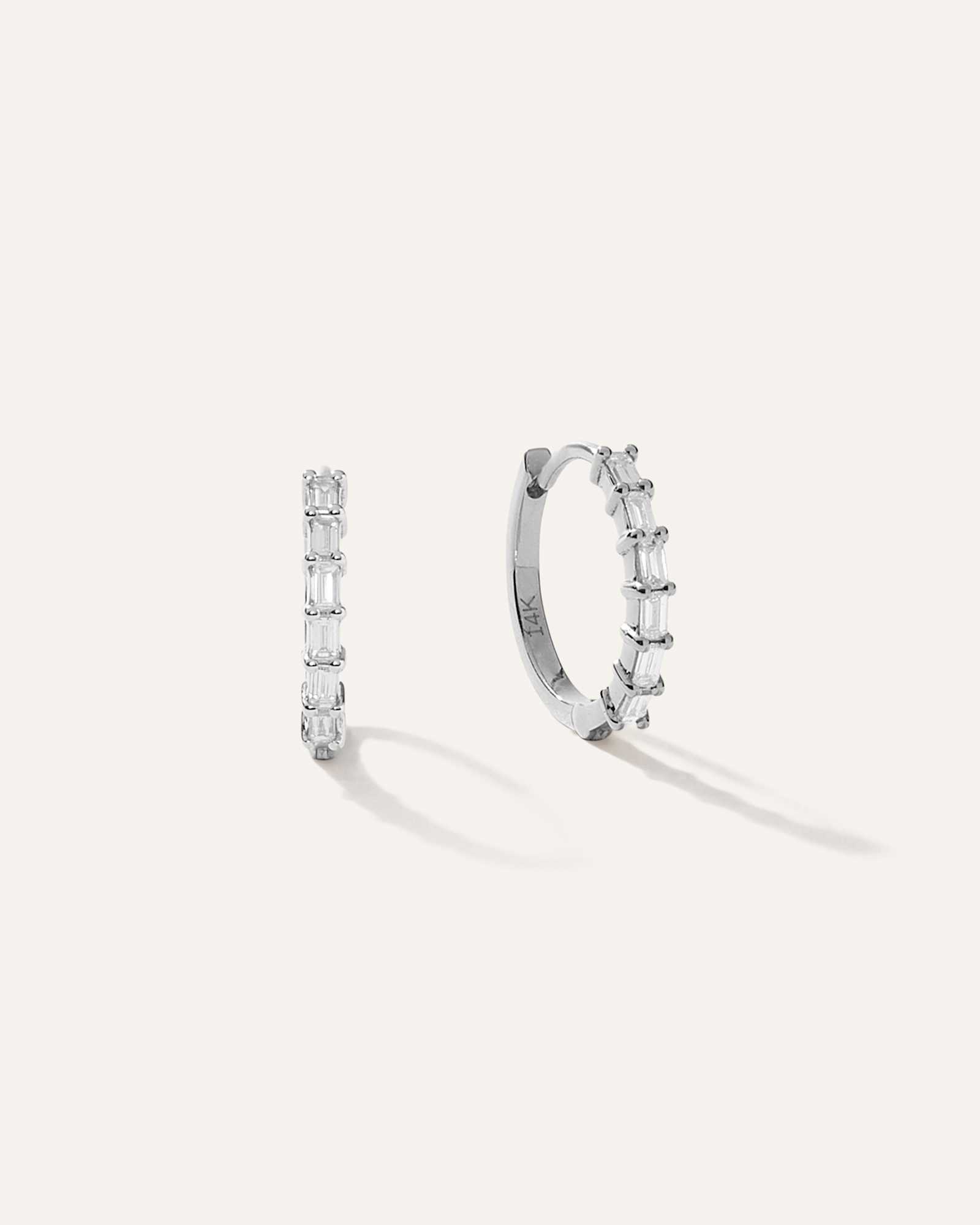 white-gold 14K Gold Diamond Baguette Huggies