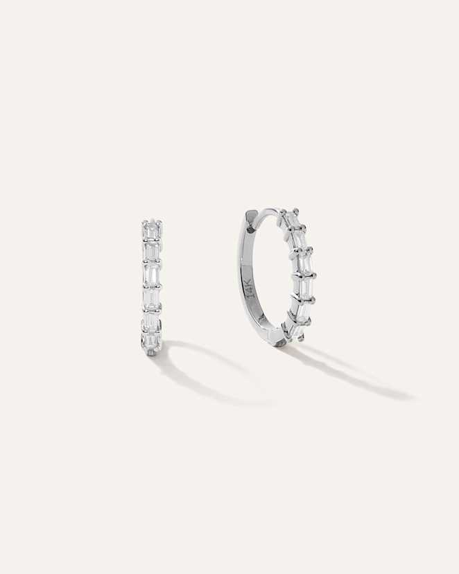 White Gold 14K Gold Diamond Baguette Huggies