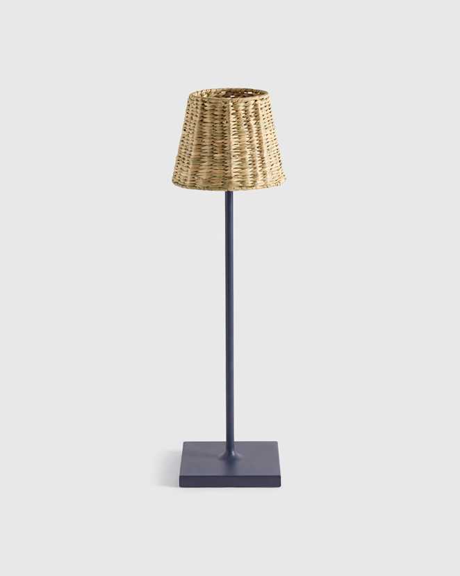 Navy Blue Poldina Pro Rechargeable Table Lamp with Seagrass Shade by Zafferano