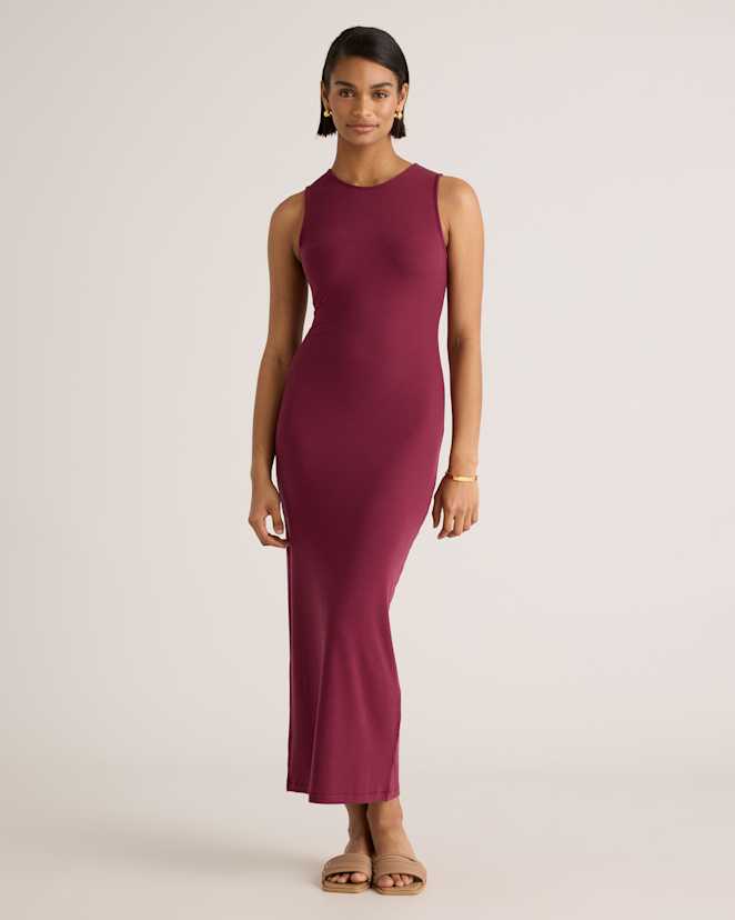 Wine Tencel Rib Knit Tank Midi Dress