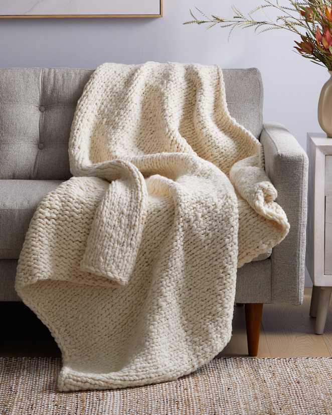Ivory Chunky Hand Knit Wool Throw