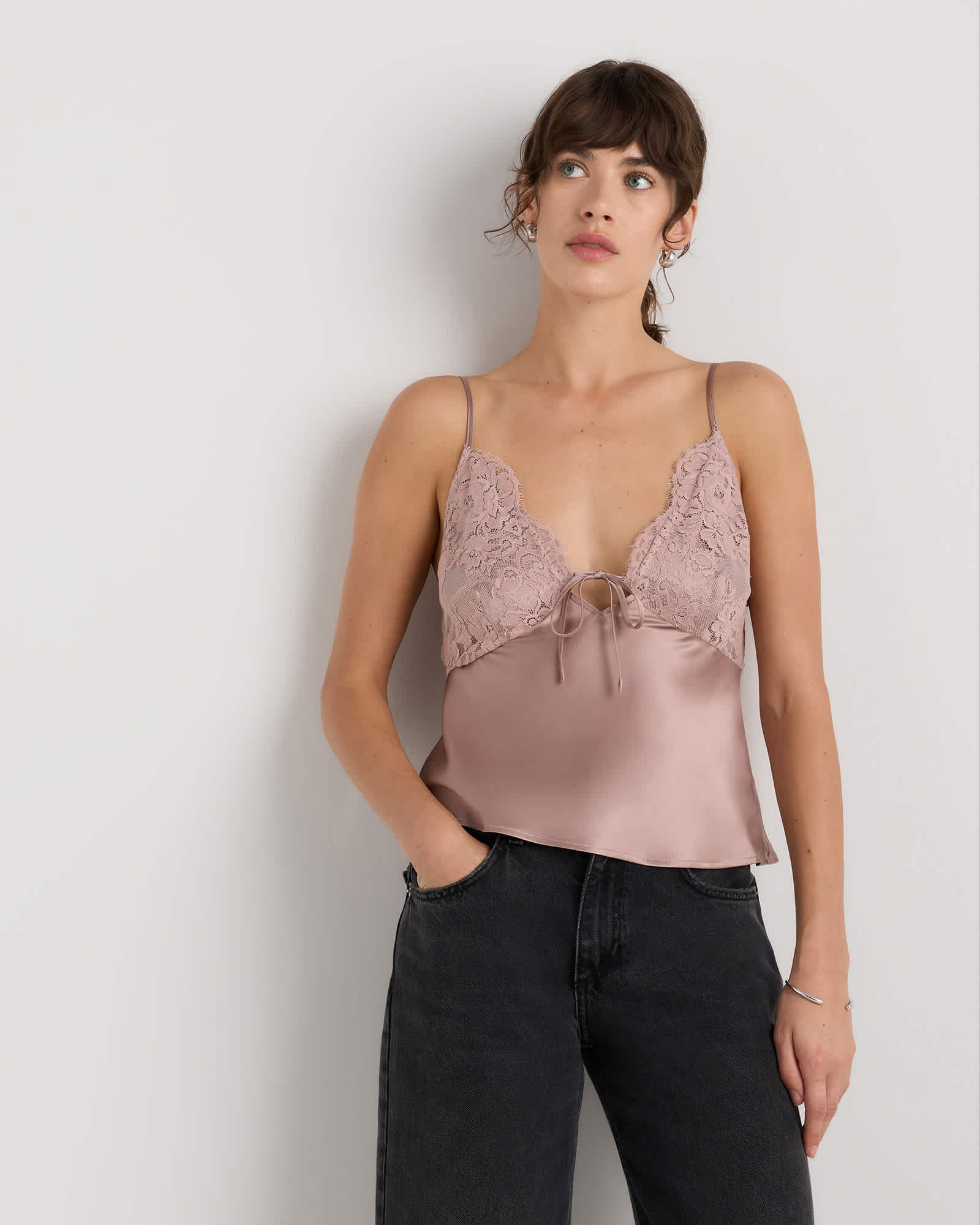 Vintage Pink 100% Washable Silk Lace Cutout Cami