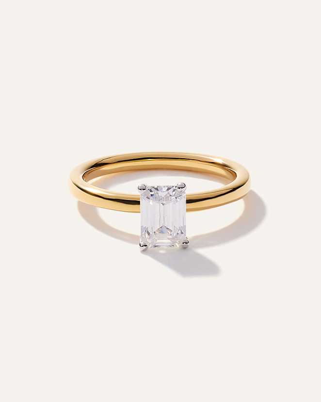 Yellow Gold Lab Grown Diamond Emerald Comfort Fit Engagement Ring - 1ct