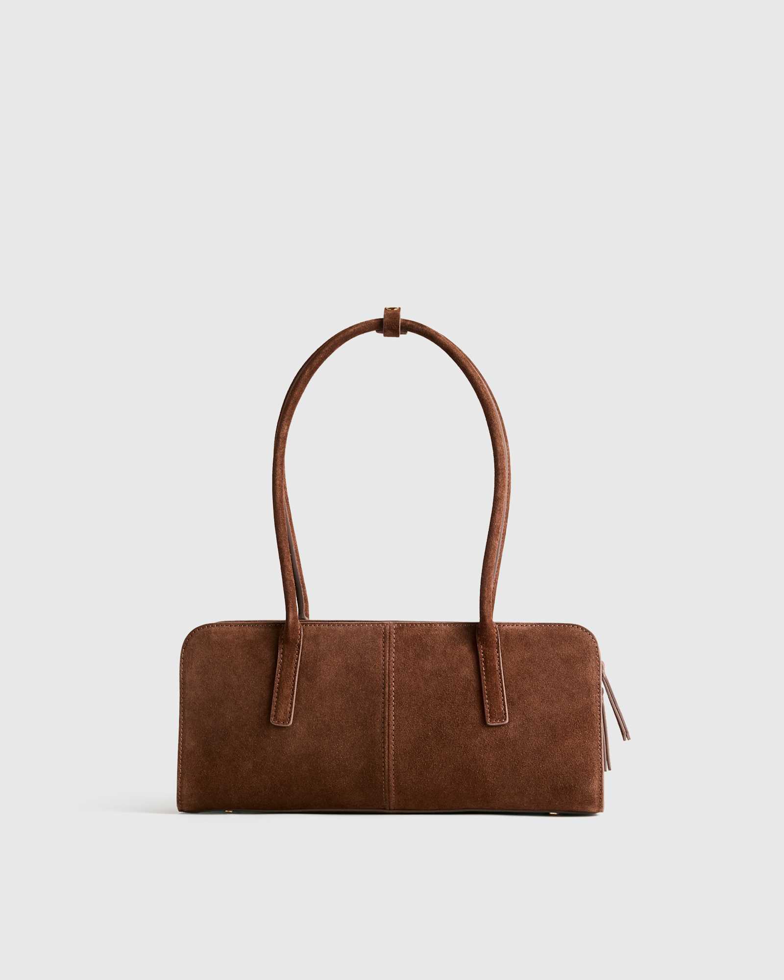 Chocolate Brown Italian Suede East-West Shoulder Bag