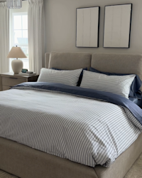 Classic Organic Percale Duvet Cover Double Stripe Mineral Sumaya Ali 4x5