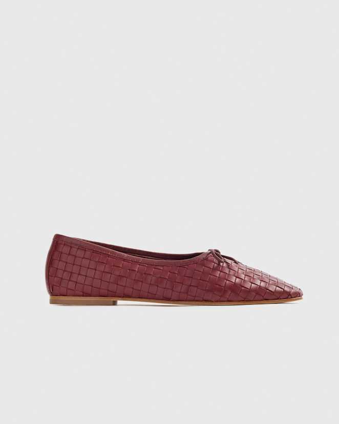 Merlot Italian Leather Handwoven Square Toe Ballet Flat