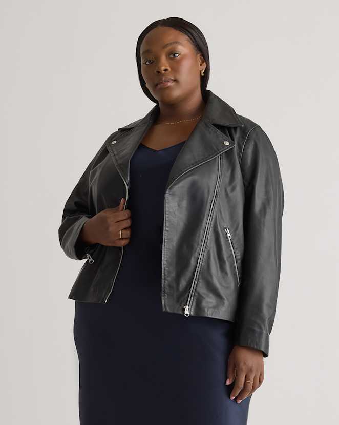 Black 100% Washed Leather Biker Jacket