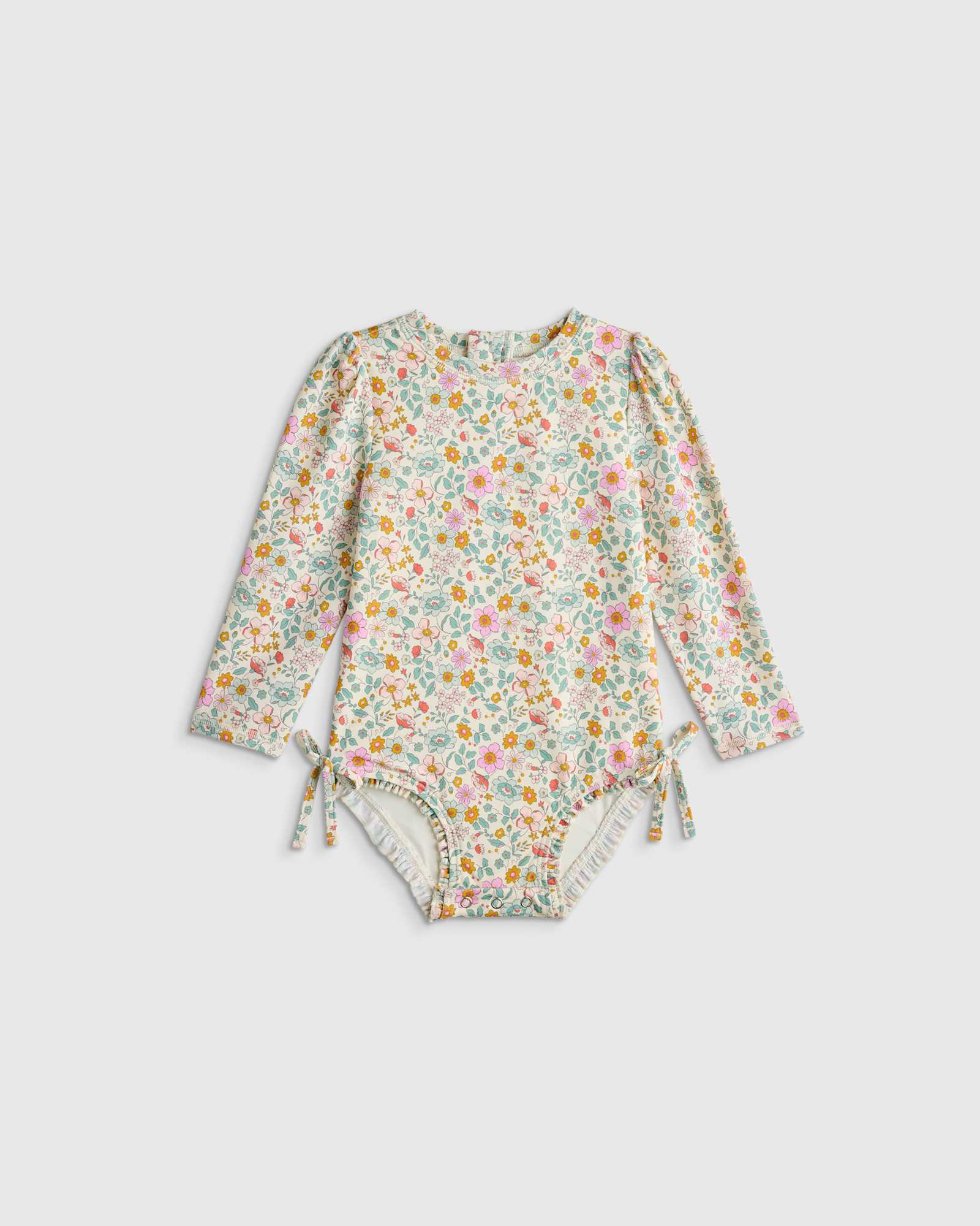 U--867 TODDLER Long Sleeve Tie One-Piece Swimsuit Soft Ditsy Floral 29377 EDITED