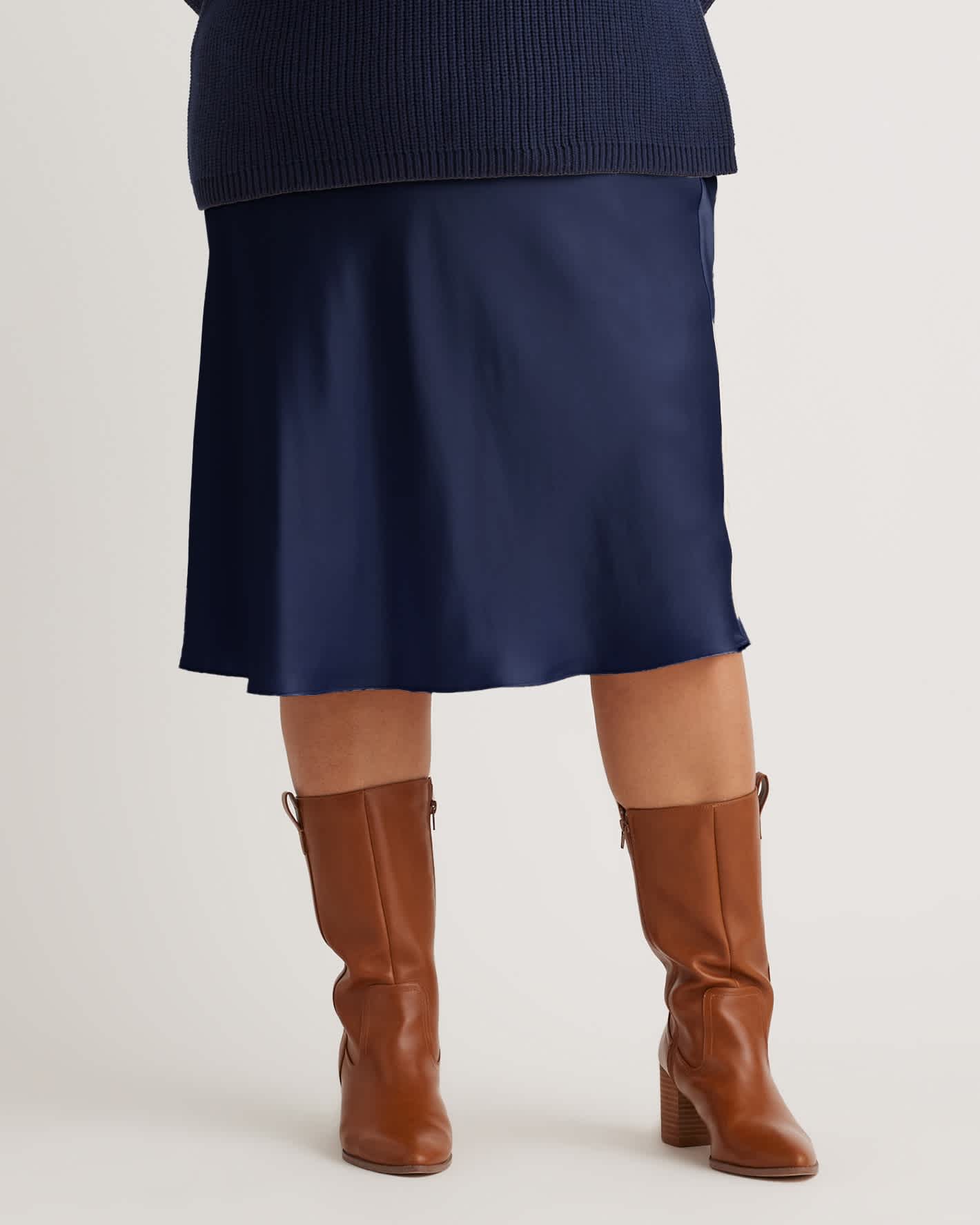 navy 100% Washable Silk Skirt