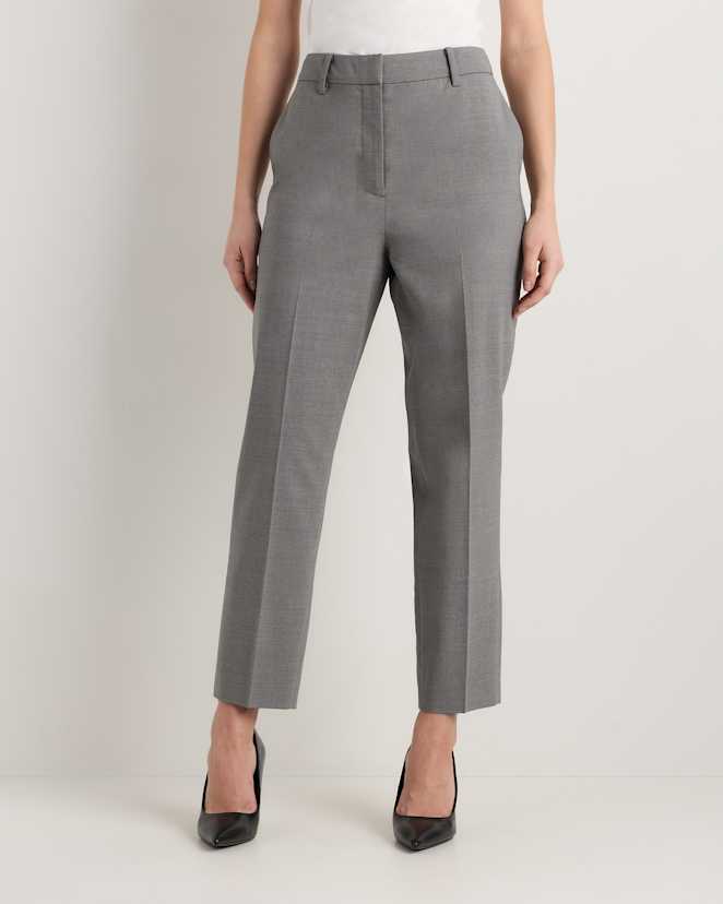 Grey Melange Italian Wool Slim Leg Ankle Pants