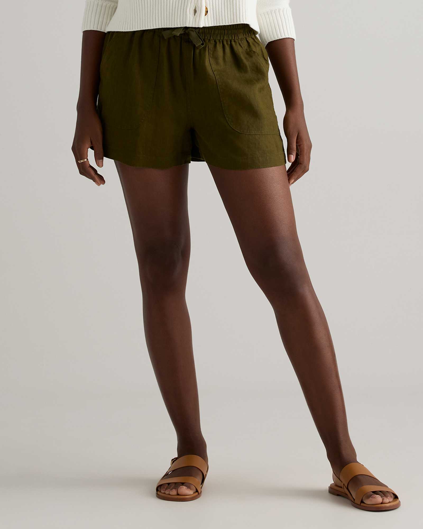 martini-olive 100% European Linen Shorts