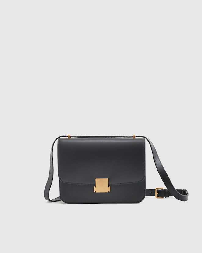 Black Italian Leather Box Shoulder Bag