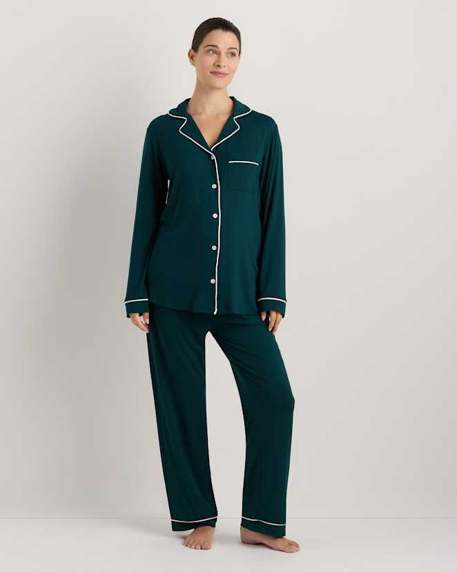 Nocturnal Green Bamboo Jersey Maternity Long Sleeve Pajama Set