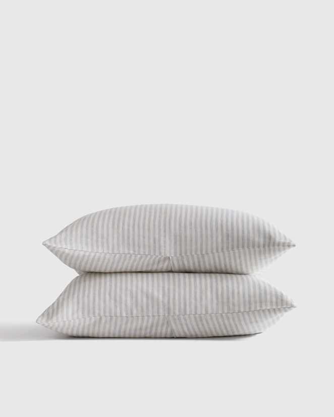 Mist/White Stripe European Linen Sham Set