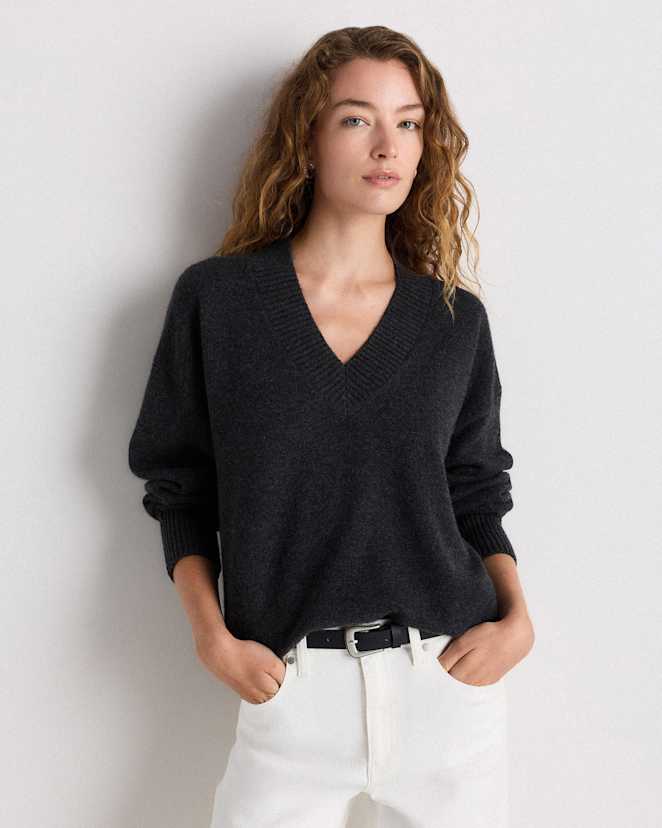 Heather Charcoal Mongolian Cashmere Oversized V-Neck Sweater